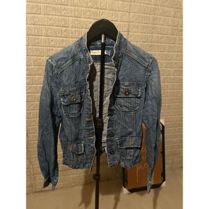 Smart Jean Jacket Women's Blue Denim Distressed Button Front Pockets Size 9